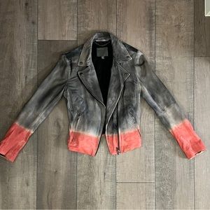 Ombré pink and black leather jacket